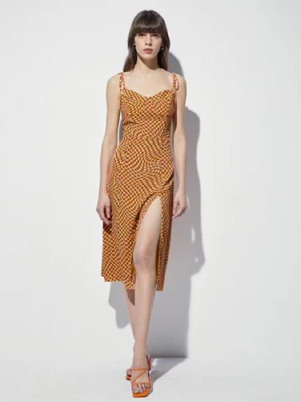 Nwt Commense Yellow And Pink Graphic Diamond Print Sundress.
